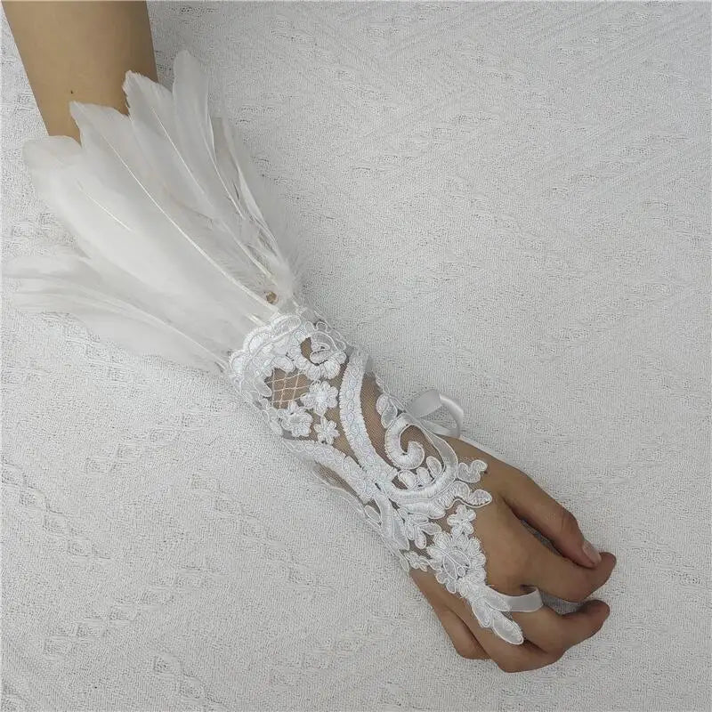 Punk Gothic Gloves Feather Wrist Cuff Carnival Stage Show Showgirl