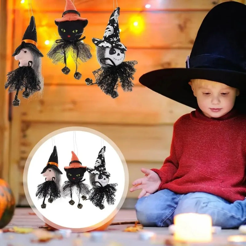 Halloween Gnome Hanging Ornaments Set of 4 | Pumpkin Witch Ghost