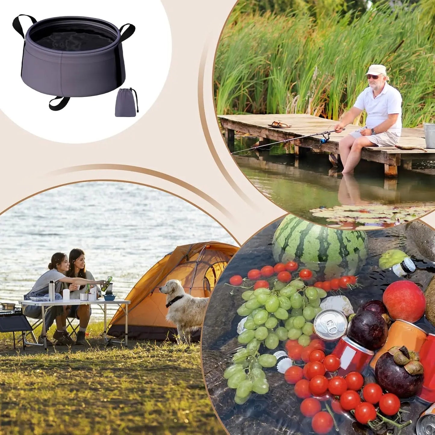 Folding Bucket, Water Container, 8.5l Waterproof Folding Basin, Space-Saving Utility Tub for Gardening, Camping Peaceful Pleasures Health and Wellness