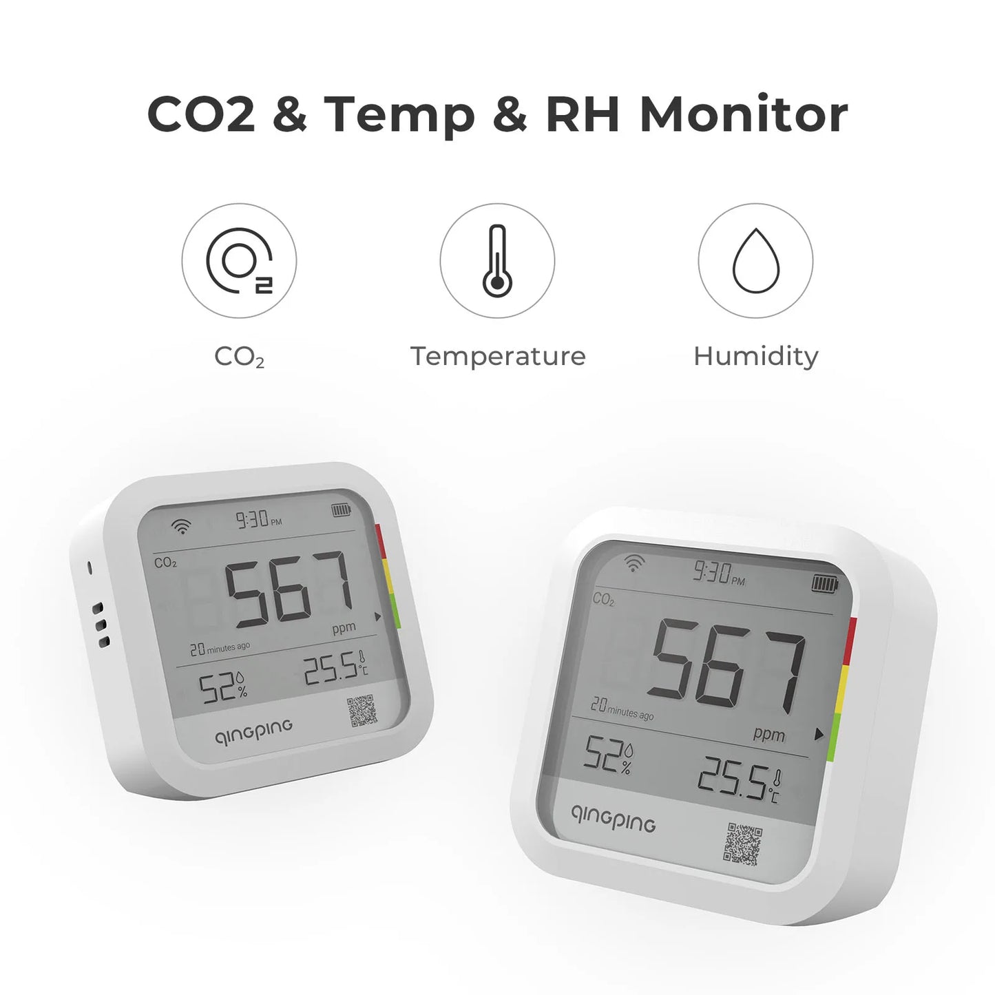 Qingping Meter Carbon Dioxide Detector WIFI CO2 Detetor Time Digital LCD Indoor Thermometer Hygrometer Qingping LoT Recharge Peaceful Pleasures Health and Wellness