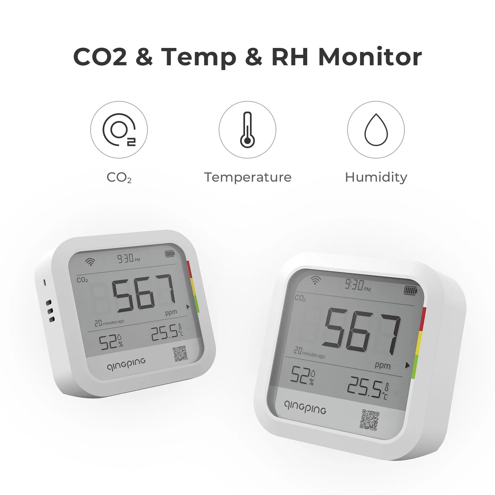 Qingping Meter Carbon Dioxide Detector WIFI CO2 Detetor Time Digital LCD Indoor Thermometer Hygrometer Qingping LoT Recharge Peaceful Pleasures Health and Wellness