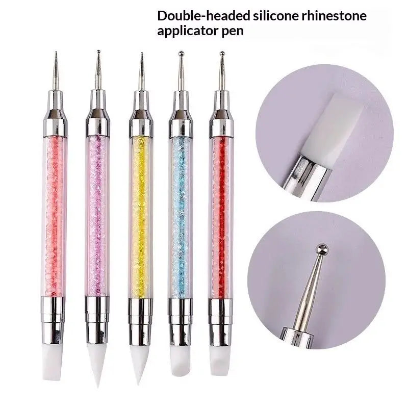 5Pcs Professional Nail Art Silicone Embossing Brush Dual-Head UV Gel Dotting Painting Pen Manicure Clay Sculpting Drawing Tools Peaceful Pleasures Health and Wellness