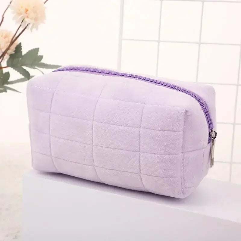Large Solid Fur Cosmetic Storage Bag Women Zipper Makeup Organizer Handbag Stationery Pencil Case Travel Make Up Toiletry Punch Peaceful Pleasures Health and Wellness Cream purple