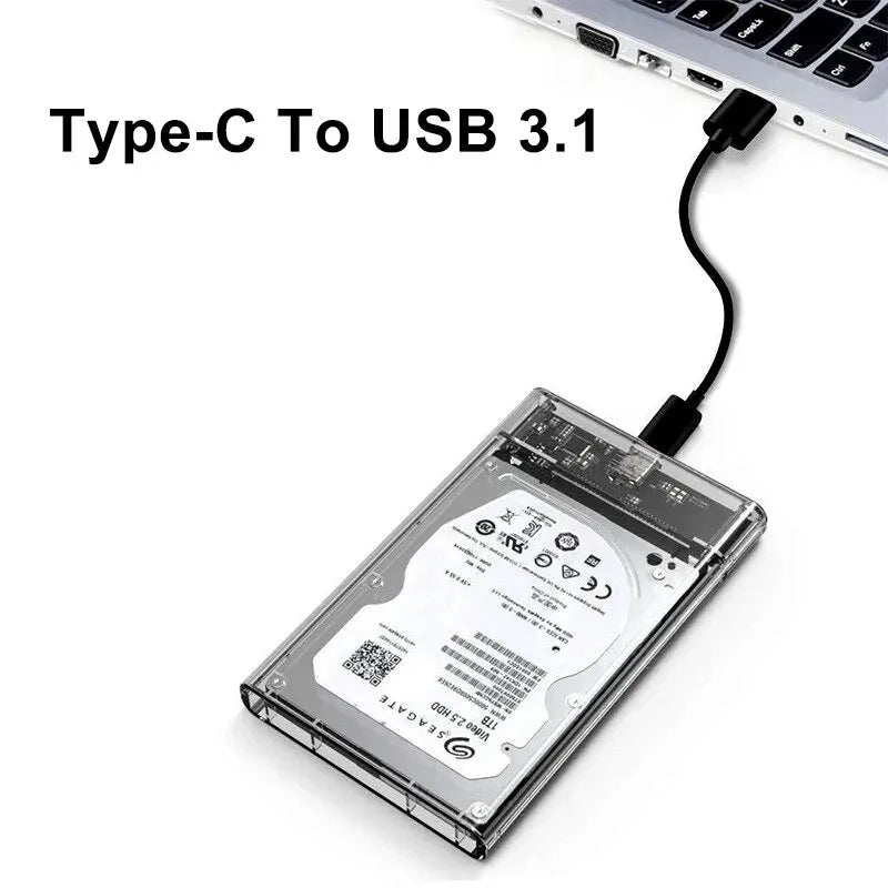 2.5 Inch HDD SSD Case SATA to USB 3.1 Type C 4TB Transparent External Hard Drive Housing Compatible UASP SATA III Laptop Peaceful Pleasures Health and Wellness