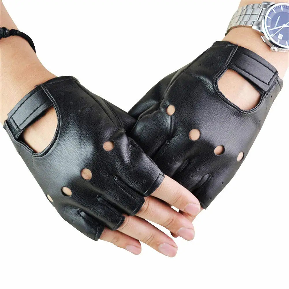 Punk Gloves Men Half Finger Punk PU Leather Gloves Breathable Accessories Fashion Outfits for Cycling Gym Dance Fitness Music Peaceful Pleasures Health and Wellness
