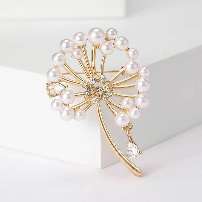 Dandelion Brooch with Pearls & Rhinestones – Plant Pin Gift
