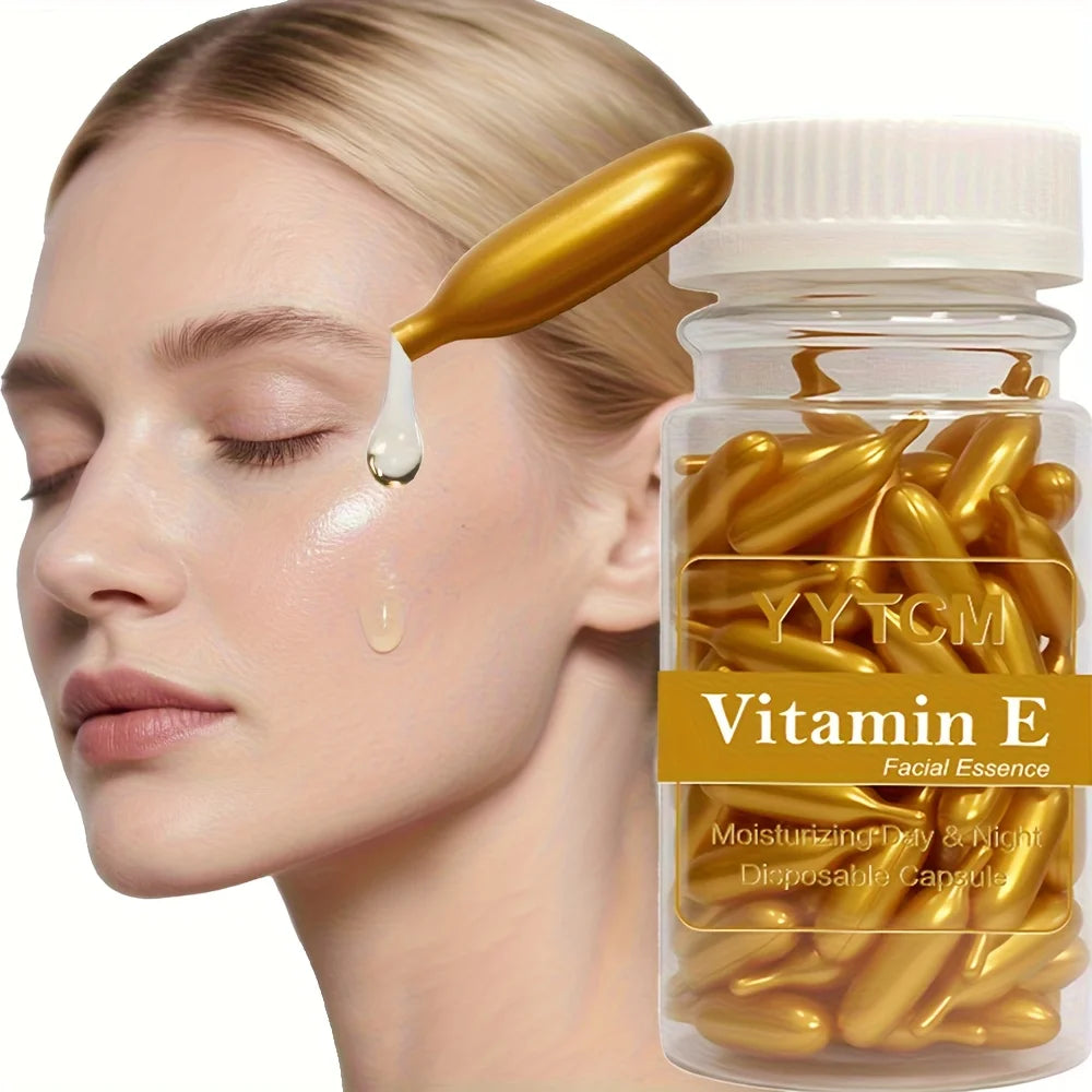 Vitamin E Serum Capsules, Single-Use Essence Capsules, Hydrating and Moisturizing Facial Skin 90 Capsules/Bottle - 1 Bottle Peaceful Pleasures Health and Wellness