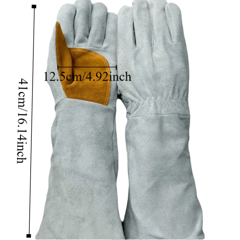 Soft Leather Heat Resistant Gloves Durable Thick Heat Insulation Leather Gloves Stretchable Wrist Cowhide Welding Gloves Peaceful Pleasures Health and Wellness