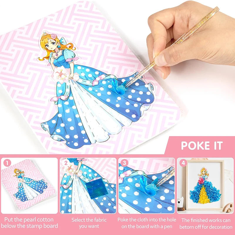 Creative Princess Puzzle Puncture Painting Board Pens Fabric Craft