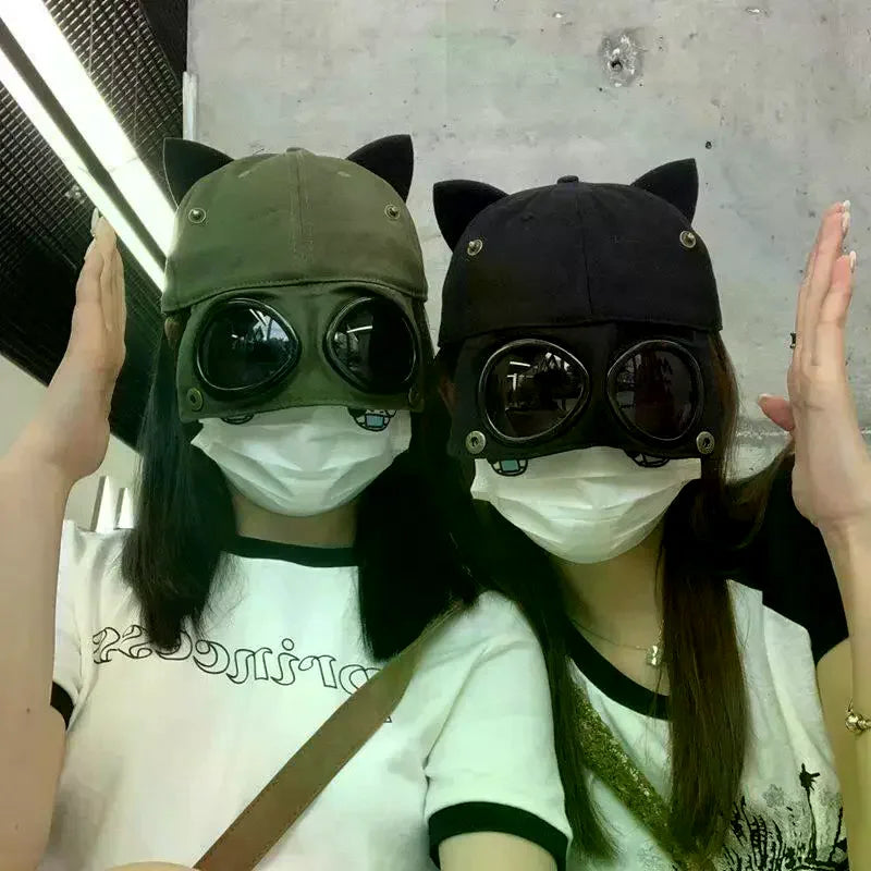 Embroidered Cat Ear Baseball Cap – UV Protection Sunhat