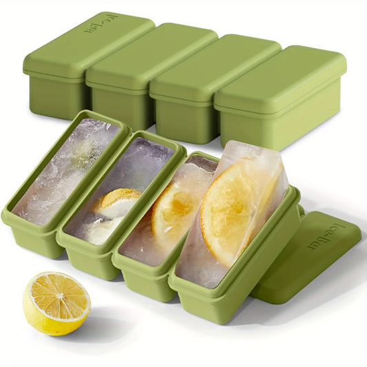 4 grids Silicone Ice Cubes Trays With Lid Homemade Popsicle Mould Food Freezing Container for Freezer Molds for Soups and Sauces Peaceful Pleasures Health and Wellness