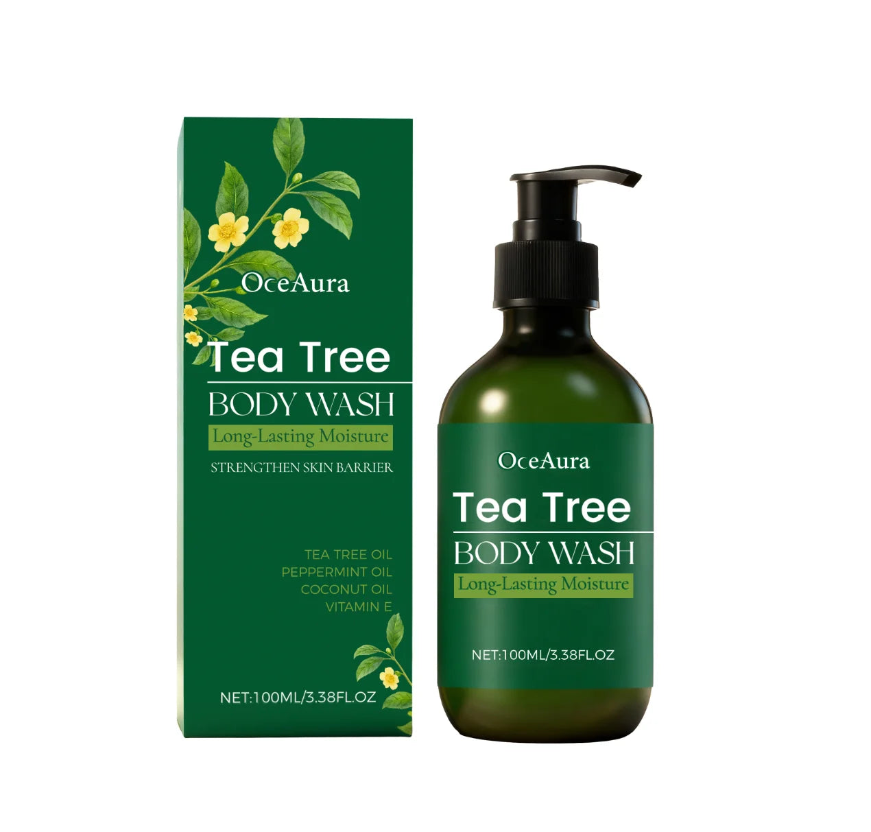 Tea Tree Shower Gel Gentle Cleansing Moisturizing Smoothing Refreshing Brightening Acne Treatment Fragrance Soothing Body Wash Peaceful Pleasures Health and Wellness 100ml boxed Moisturizing