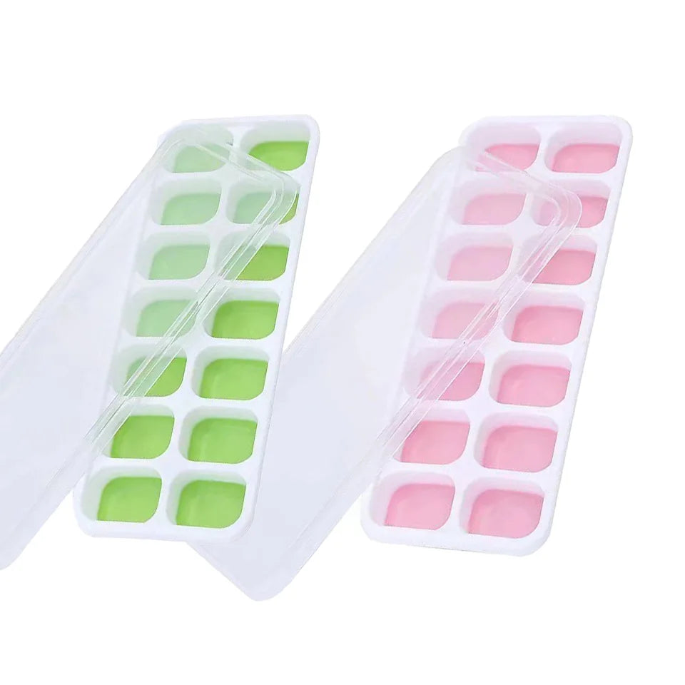 2/4pcs Ice Cube Tray Mold with Lid Silicone Square 14 Cube Easy Release Ice Cube Molds Kitchen Bar DIY Iced Cocktail Freeze Tool Peaceful Pleasures Health and Wellness Green and Pink