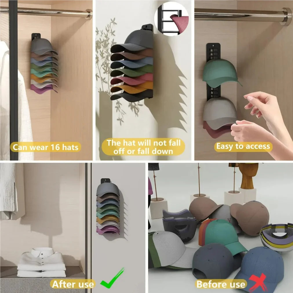 10-Grid Wall Mounted Hat Rack – Space-Saving Cap Organizer