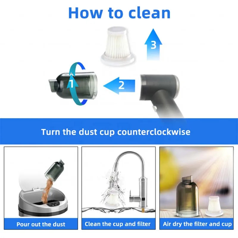 Portable USB Charging Handheld Vacuum Cleaner Easy Clean Brushless Motor for Car Household Wet Dry Cleaning Electric Peaceful Pleasures Health and Wellness