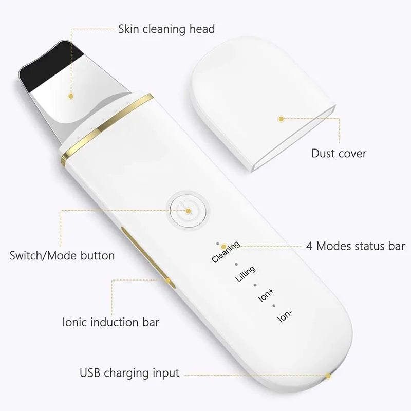 Top Selling Ultrasonic Skin Scrubber Face Deep Cleaning Spatula Peeling Dead Skin & Pores Blackhead Cleaner Peaceful Pleasures Health and Wellness