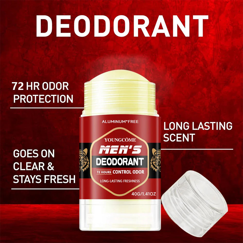 YOUNGCOME Men's Aluminum-Free Deodorant Stick – 72Hr Odor Control