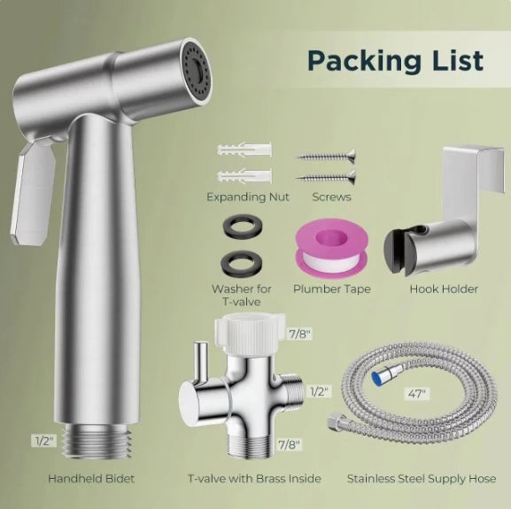 High-Pressure Bidet Spray Gun & Triangle Valve Bathroom Kit