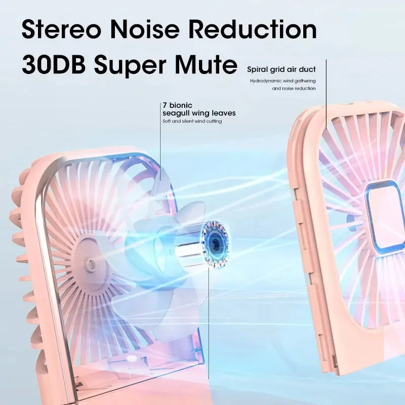 Portable 180° Rotation Neck Fan USB Rechargeable Foldable Mute Cooling with Phone Holder Power Bank Digital Display Peaceful Pleasures Health and Wellness