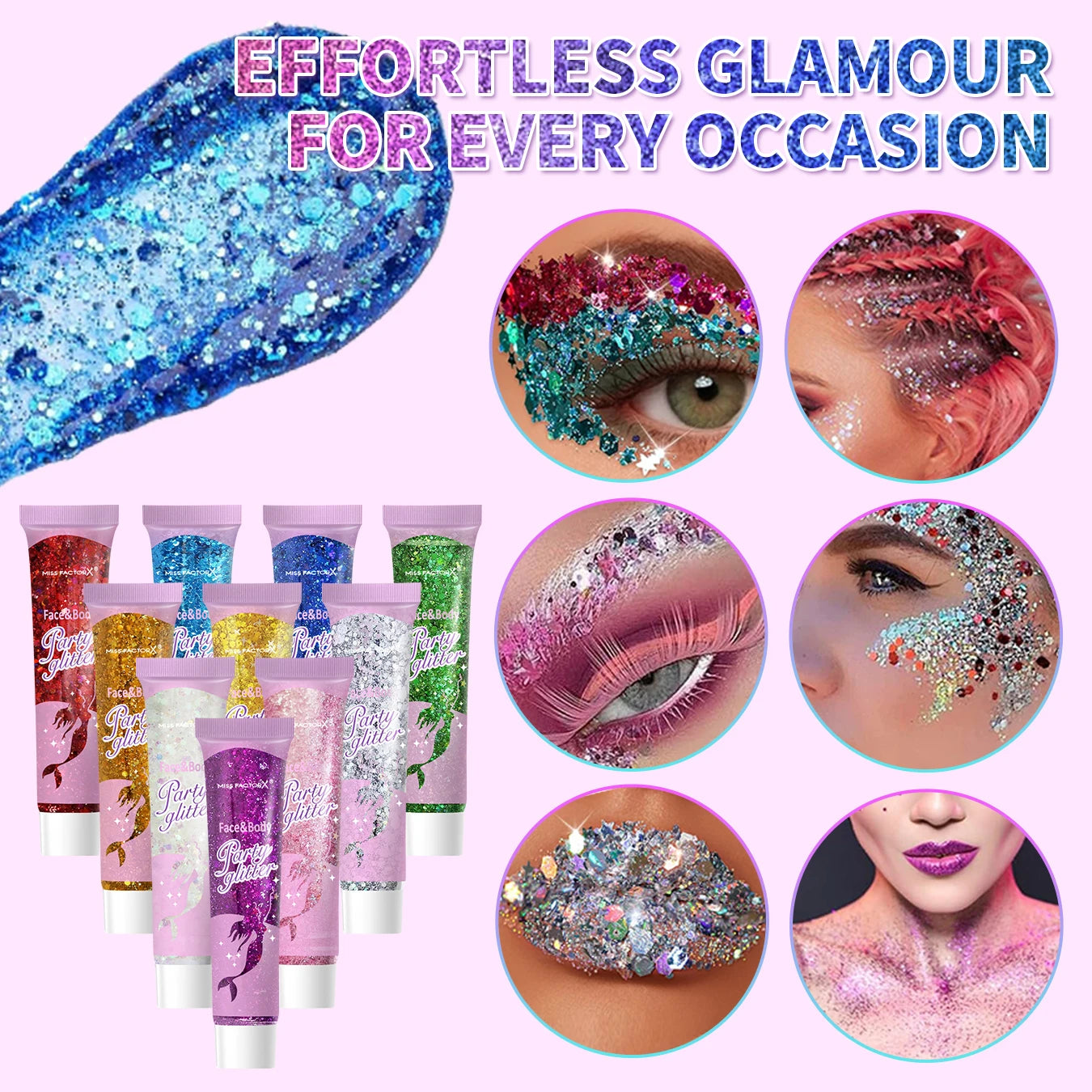 10 piece body glitter gel, carnival face glitter cosmetics suitable for women, shiny thick hair glitter, carnival accessories fo Peaceful Pleasures Health and Wellness