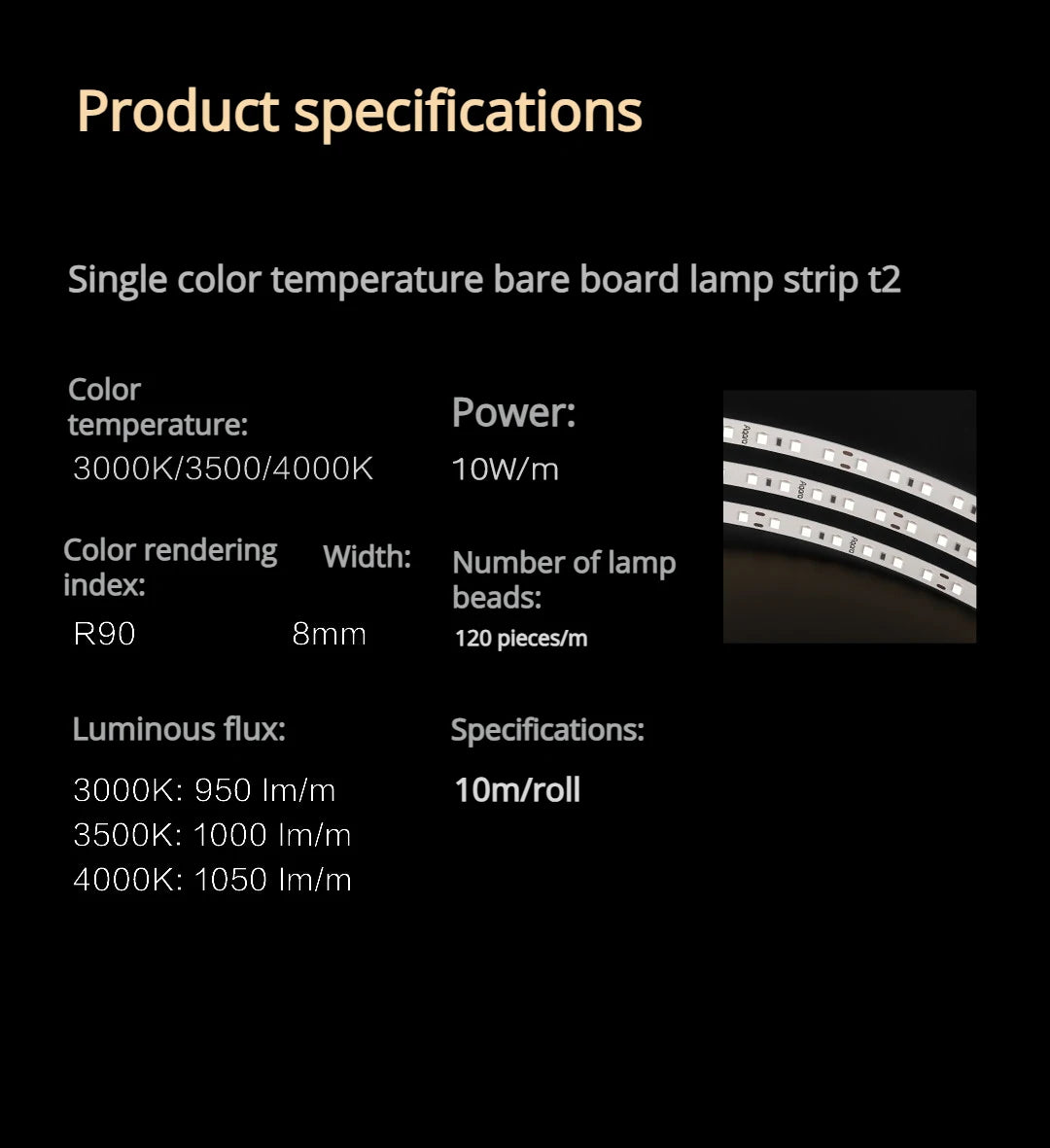 Aqara Smart Light strip T2 Single-color temperature bare board light strip T2 Thin LED Ra90 1050lm/m Household Lamp Background Peaceful Pleasures Health and Wellness