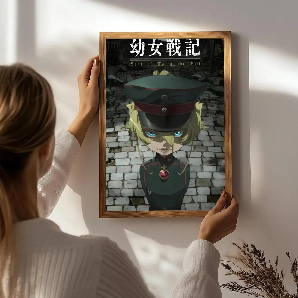 Anime S-Saga of Tanya the Evil Poster HD Self Adhesive Waterproof Wall Art Ideal for Home Office Dorm Bedroom Great Gift Peaceful Pleasures Health and Wellness White1 21X30cmNoframe