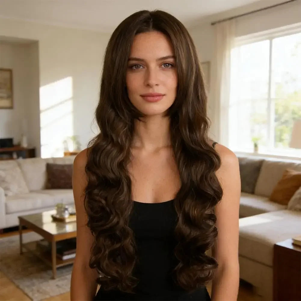 Women Long Wavy Cosplay Wig 80cm Brown Natural Looking Synthetic Lace Wig for Lolita Daily Use Party Salon Styling Peaceful Pleasures Health and Wellness