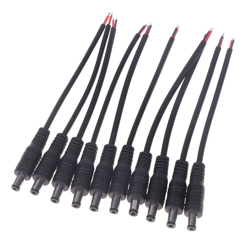 10Pcs DC Power Pigtails Cable 22AWG Female Male 5.5*2.1mm Connector Use For 12V Power Supply Adapte CCTV Camera DVR LED Strips Peaceful Pleasures Health and Wellness Male black