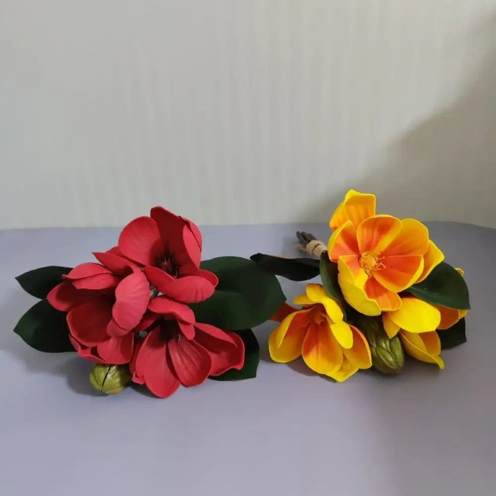 Lifelike EVA Artificial Magnolia Flowers 4 Heads | Real Touch
