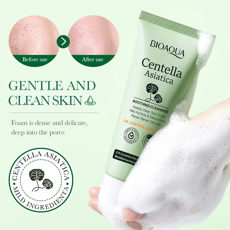 BIOAOUA Centella Asiatica Face Cleanser Gentle Daily Foam Cleanser with Hyaluronic Acid & Niacinamide for Deep Pore Cleansing Peaceful Pleasures Health and Wellness