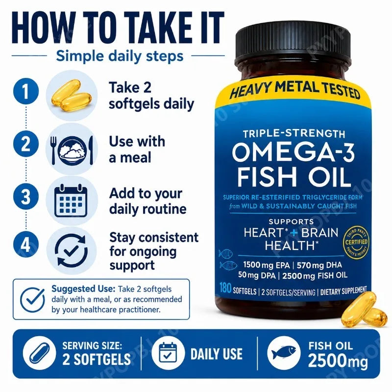 Omega 3 Fish Oil 2500mg EPA 1500mg DHA 570mg | 180 Softgels
