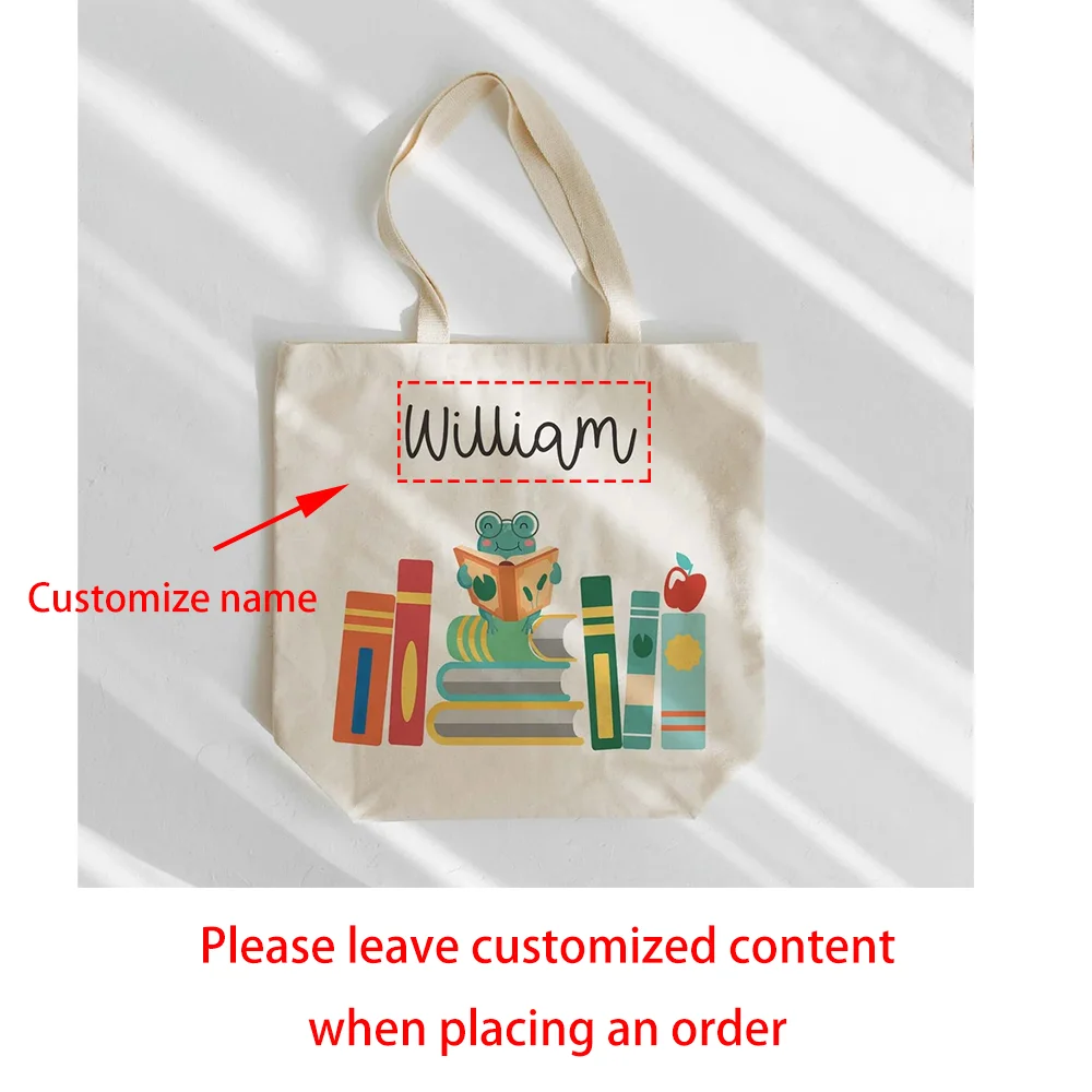 Custom Frog Canvas Tote Bag | Kids Library & Book Bag Gift