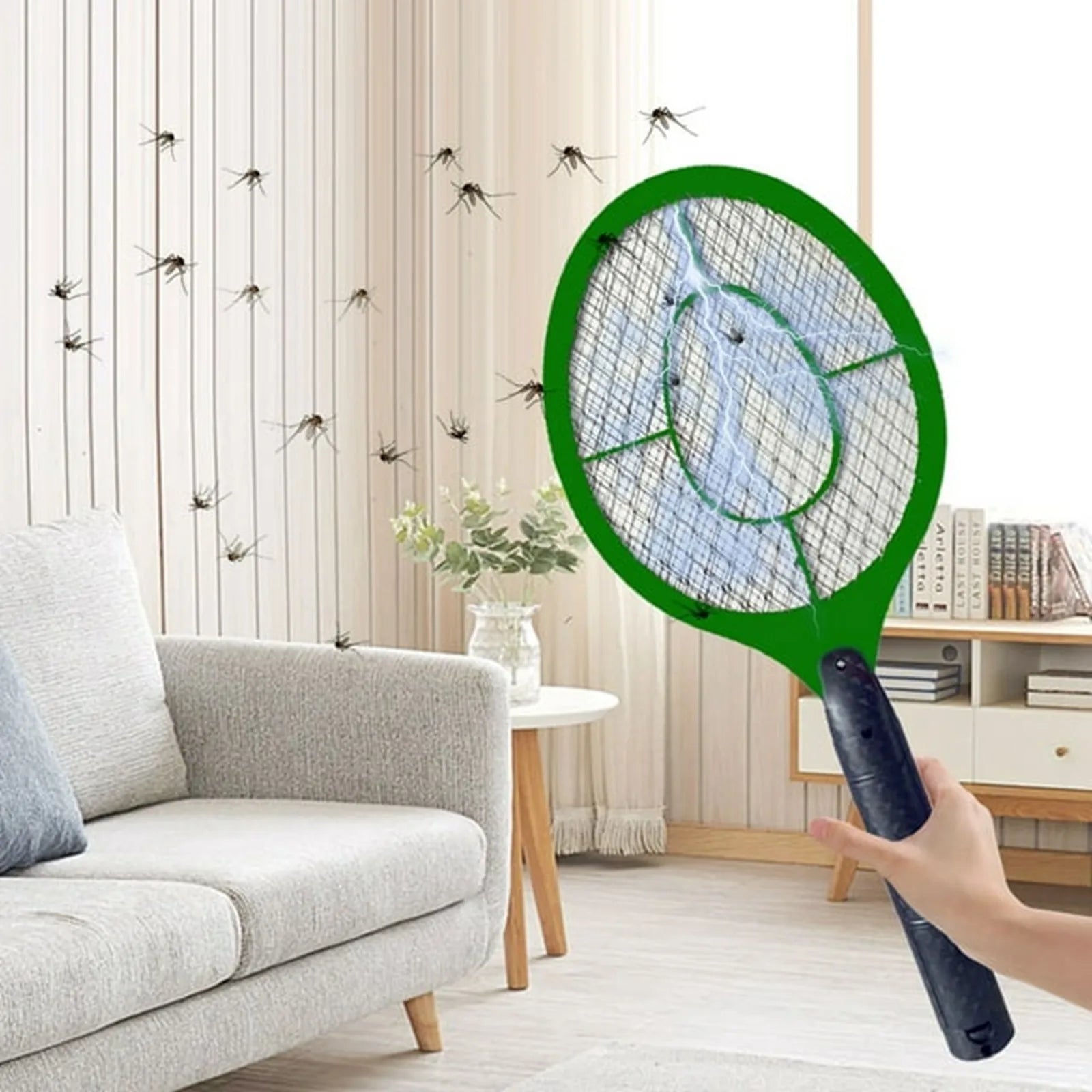 2in1 Insect Racket Electric Mosquito Killer Outdoor/Indoor Electric Household Insects Killer Tool (Not Included Batteries） Peaceful Pleasures Health and Wellness