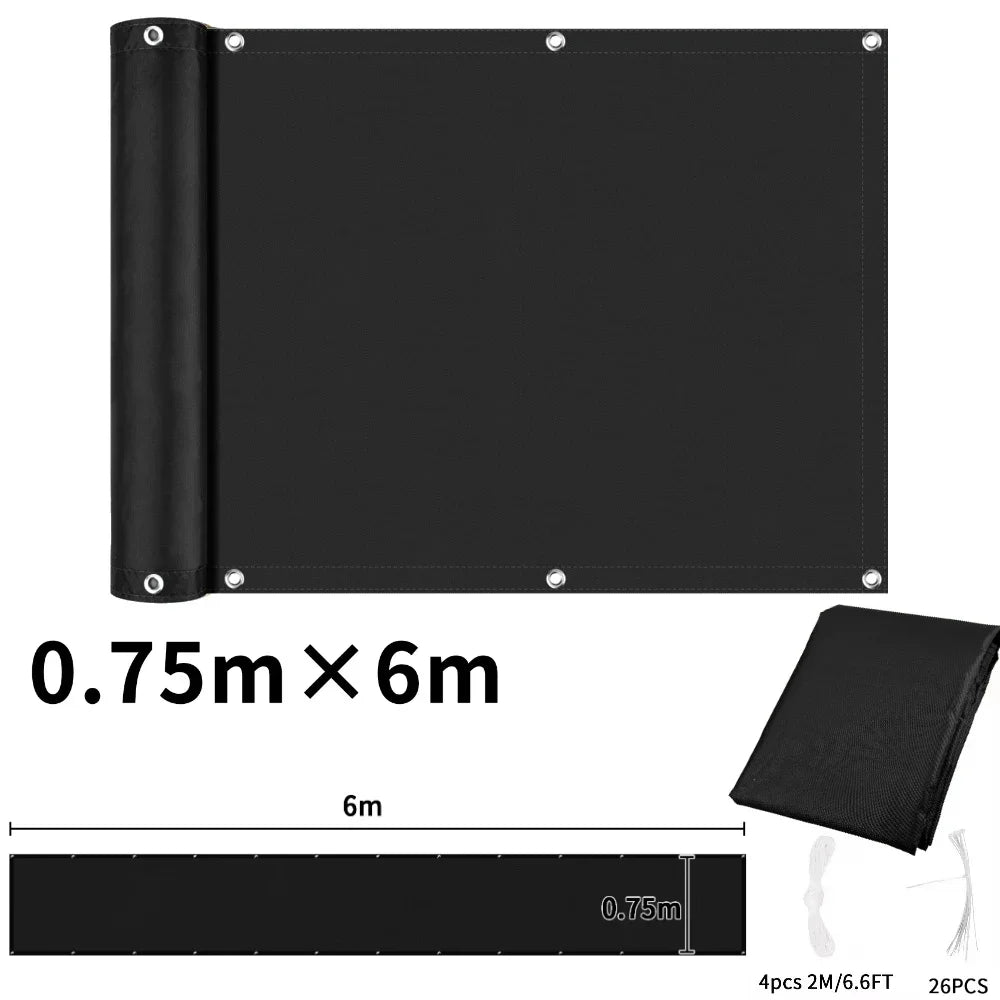 Balcony Privacy Screen Patio Fence Screen for Balcony Cover Waterproof Garden Sunshade Cloth with Grommets UV Protection Shelter Peaceful Pleasures Health and Wellness Black 75x600CM