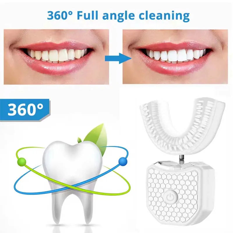 Teeth Whitening Light U-Shaped Sonic Wireless Toothbrush 360° Ultrasonic Lazy Automatic Adult Electric Silicone Toothbrush Kit Peaceful Pleasures Health and Wellness