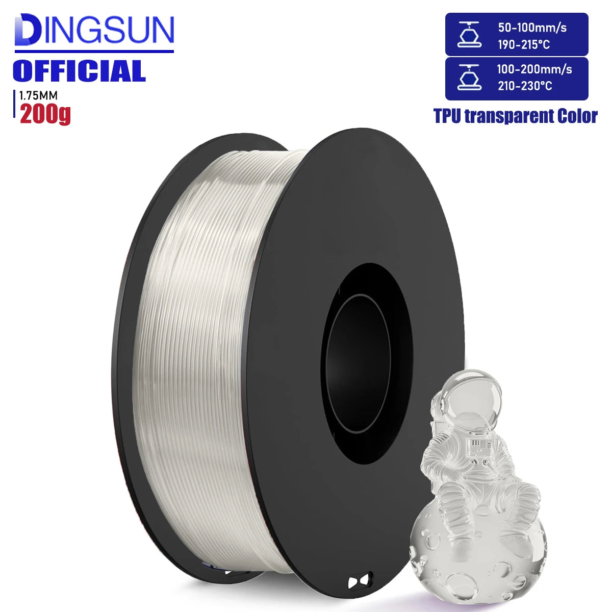 TPU Filament 1.75mm 95A Transparent | ±0.03mm | 250g–1KG