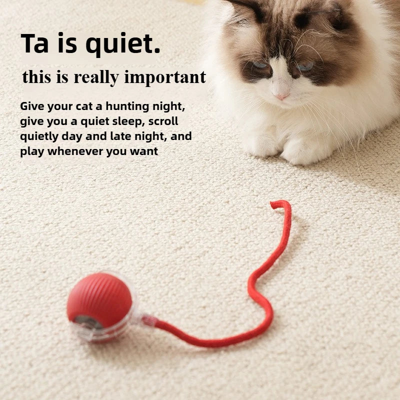 Smart Rechargeable Cat Toy Ball Automatic Rolling with Faux Tail Interactive Pet Play Training Toy for Cats Dogs Training Play Peaceful Pleasures Health and Wellness