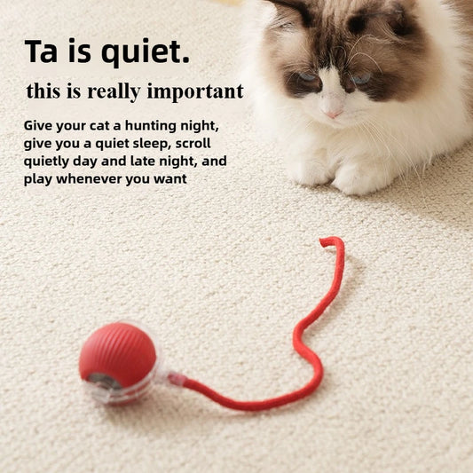 Smart Rechargeable Cat Toy Ball Automatic Rolling with Faux Tail Interactive Pet Play Training Toy for Cats Dogs Training Play Peaceful Pleasures Health and Wellness
