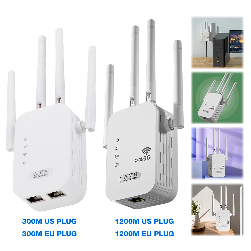 1200Mbps WiFi Repeater Dual-Band Signal Booster – 4 Antennas Peaceful Pleasures Health and Wellness 300m us plug Australia
