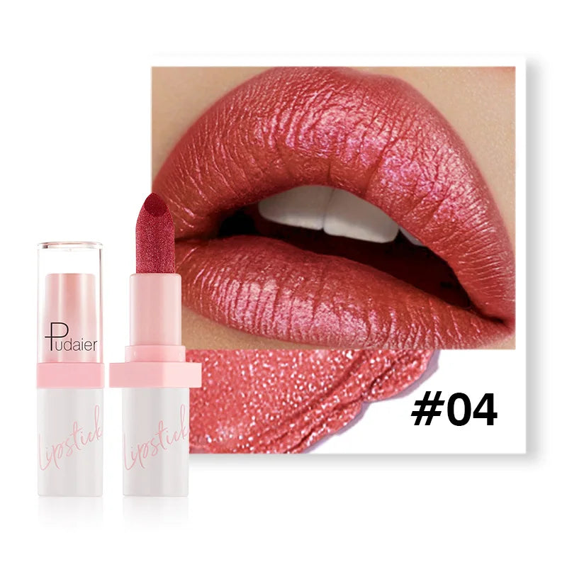 Pearl Diamond Metallic Lipstick – 10 Colors, Waterproof & Moisturising