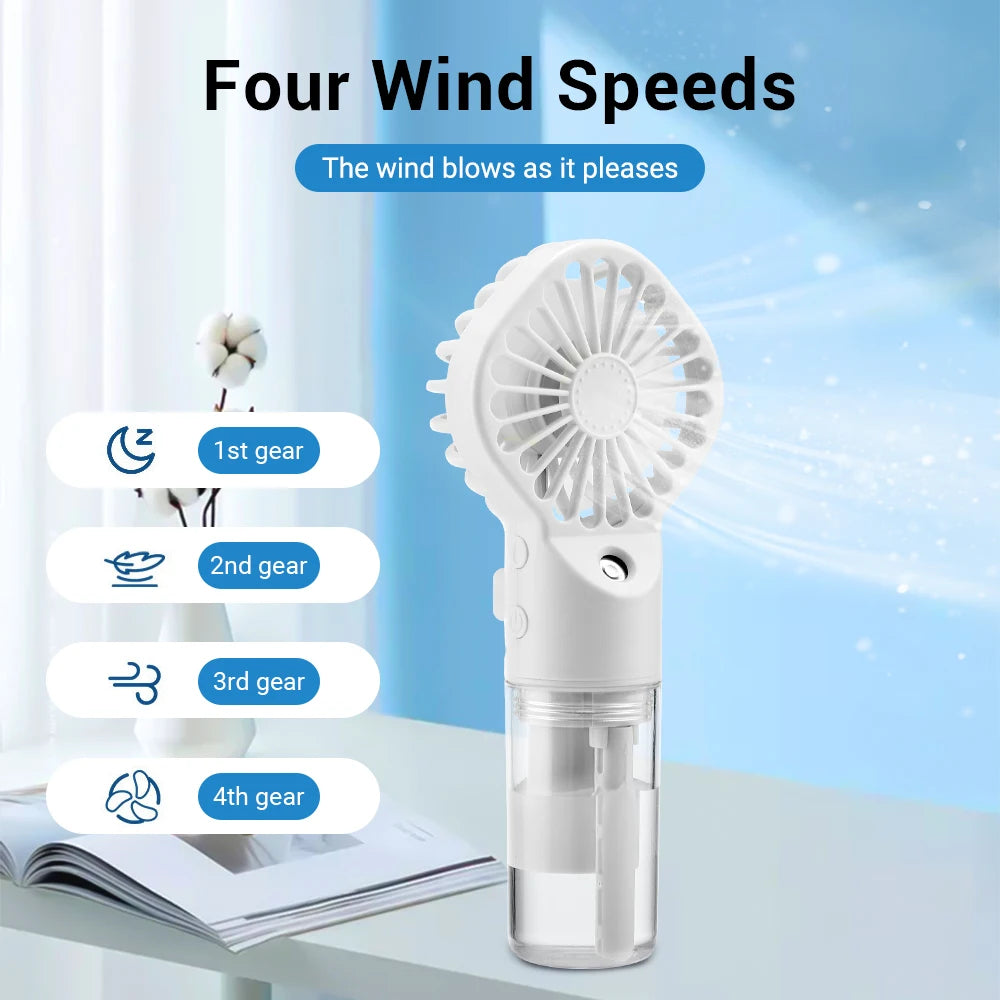 Handheld Spray Fan USB Personal Summer Cooling Fan Humidifiers Spray Hydration Fan 4 Speed Standing Fan For Camping Outdoor Peaceful Pleasures Health and Wellness