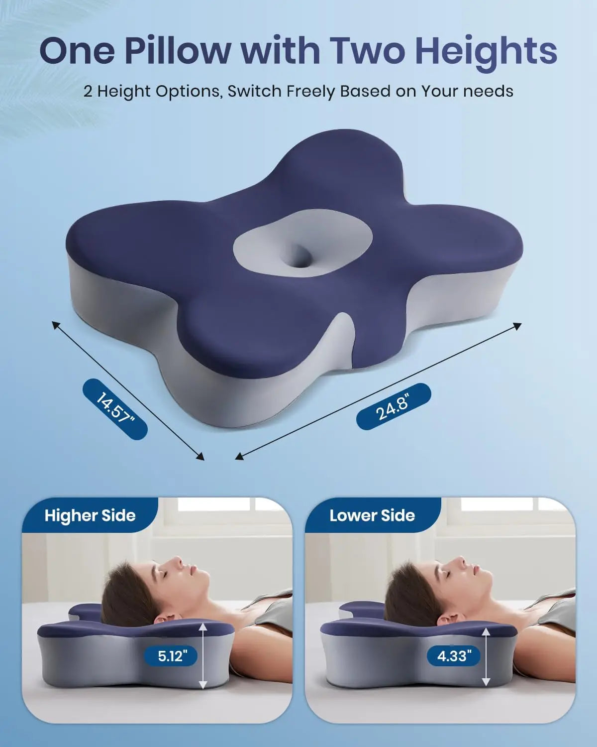 Ergonomic Memory Foam Neck Pillow – Cooling, Dual Height, All Sleepers Peaceful Pleasures Health and Wellness