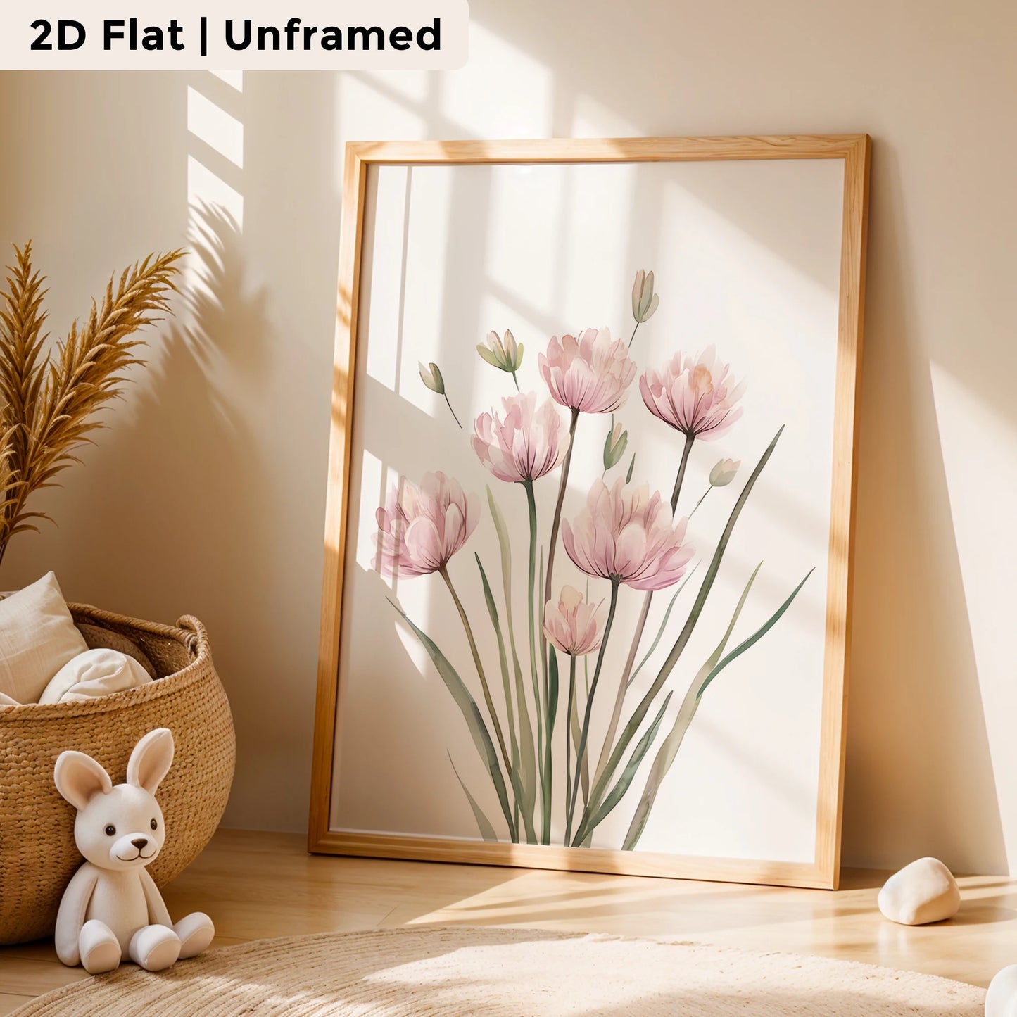 3-Piece Cartoon Flowers & Rabbit Canvas Wall Art Print Set