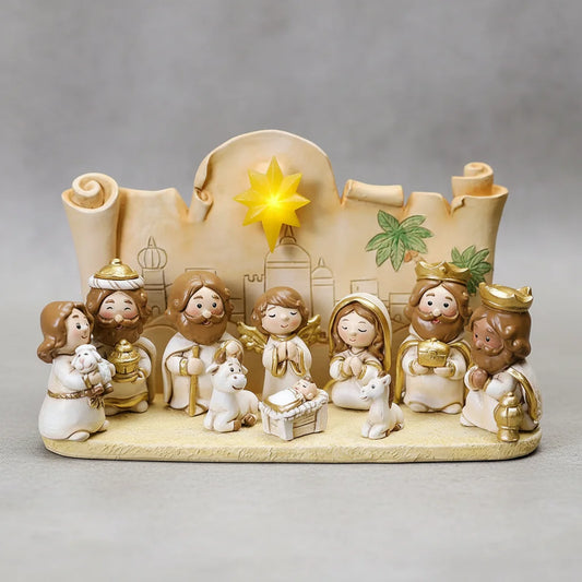 Christmas Manger Scene Figurine Set Cartoon Nativity Characters Decorative Ornament For Holiday Home Decoration And Gift Giving Peaceful Pleasures Health and Wellness
