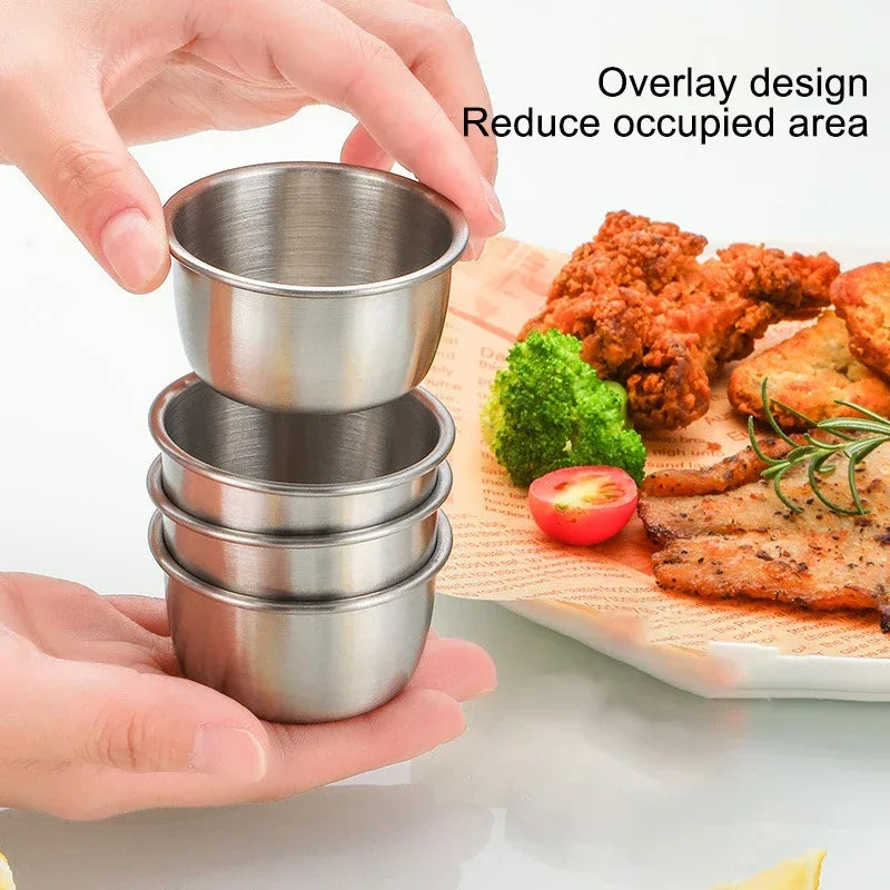12Pcs set Stainless Steel Mini Round Shape Seasoning Flavor Plate Dipping Dish Tray Jam Dish Snack Nut Fruit Plate Without Lid Peaceful Pleasures Health and Wellness
