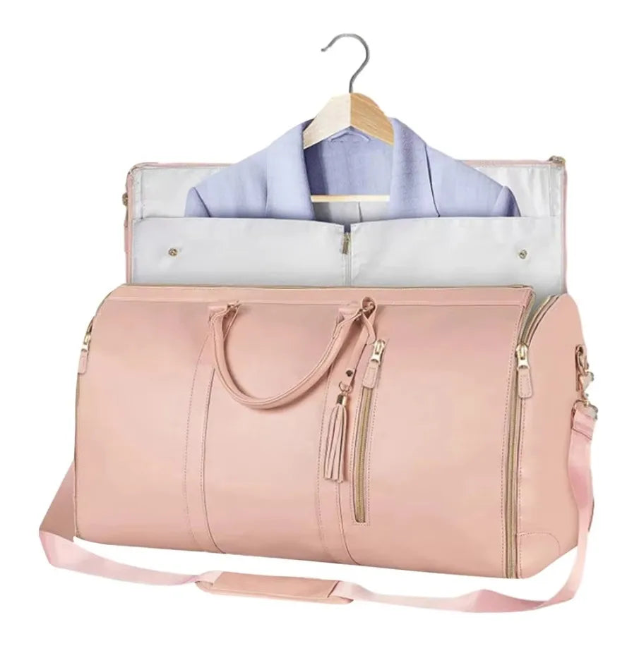 Garment Bag for Travel, Carry On Garment bag, Convertible Duffel Bag with Shoe Compartment, Perfect for Business Trips Peaceful Pleasures Health and Wellness Pink