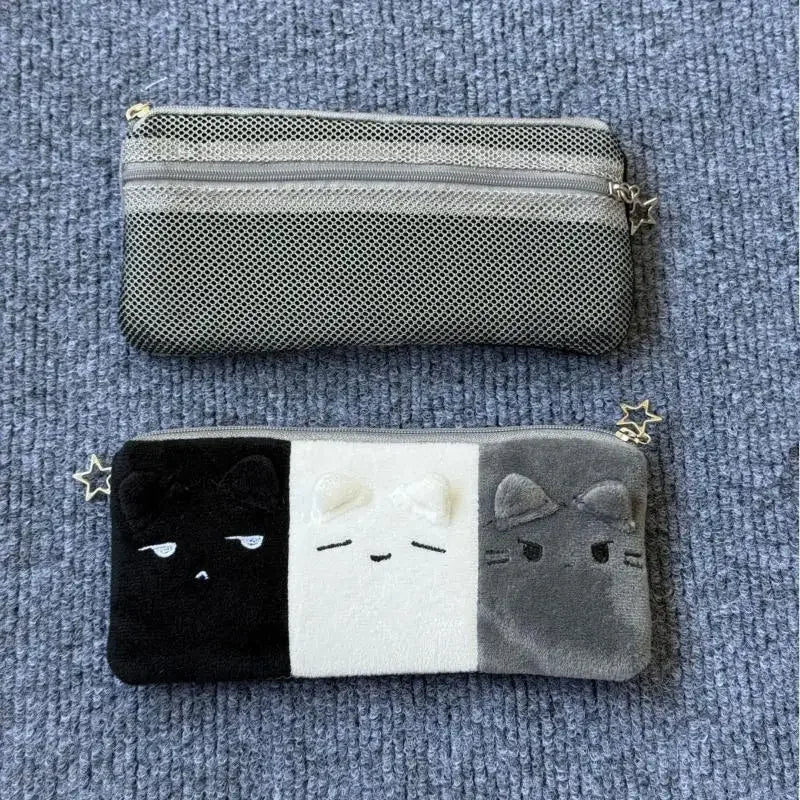 Cute Cat Plush Pencil Case – Large Capacity Kitten Stationery Bag