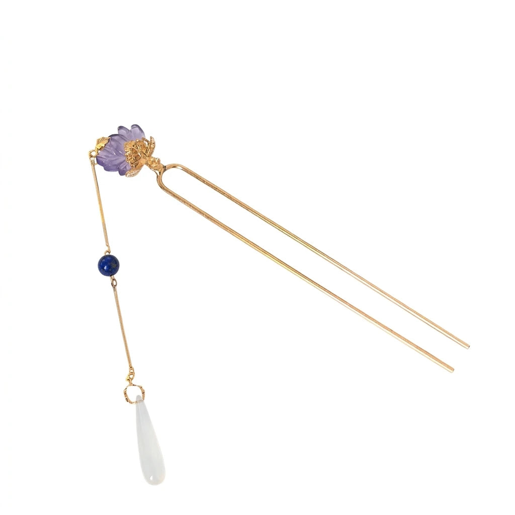 Purple-Lotus Tassel Hairpin For Hanfu Cheongsam Traditional Hairstyle Accessory Peaceful Pleasures Health and Wellness A