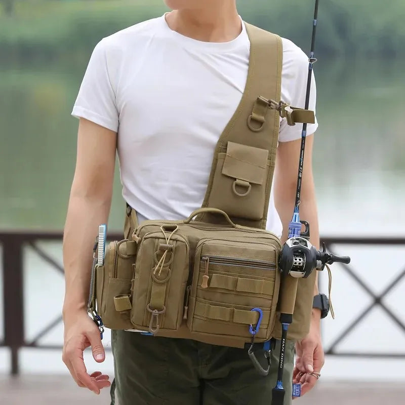 Fishing Tackle Backpack Fishing Fanny Pack Crossbody Bag Fishing Tackle Box Organizer with Rod & Gear Holder, Ideal for Fishing Peaceful Pleasures Health and Wellness