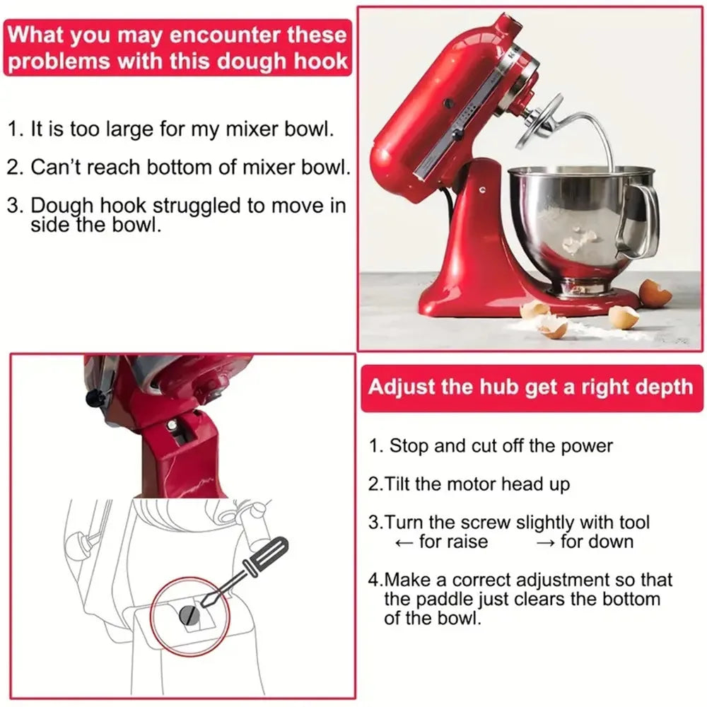 Stainless Steel Dough Hook Suitable for Kitchenaid 4.5-5QT Tilt-Head Stand Mixers Attachments Accessories Replacement, Polished Peaceful Pleasures Health and Wellness